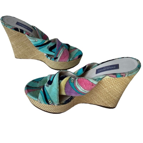 Emilio Pucci Shoes - Emilio Pucci Multicolored Velvet Wedge Sandal 5